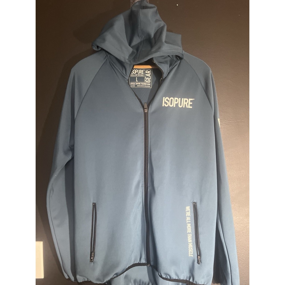 Isopure Jacket Large Blue‎ Hooded Full Zip Polyester Training Gear Athletic